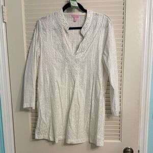 Lilly Pulitzer Sarasota Beaded Tunic Resort White Crazy Cat House Large